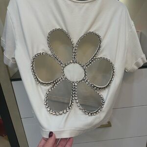 AREA White Crystal Flower Cutout Tee Medium